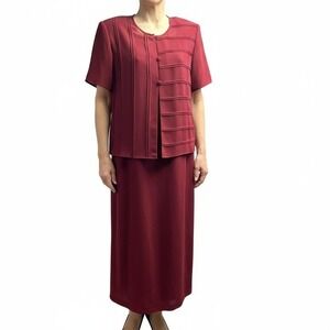 STUDIO I 2PC Set 8 Burgundy Pleated Midi Sophisticated Elegant Chic New